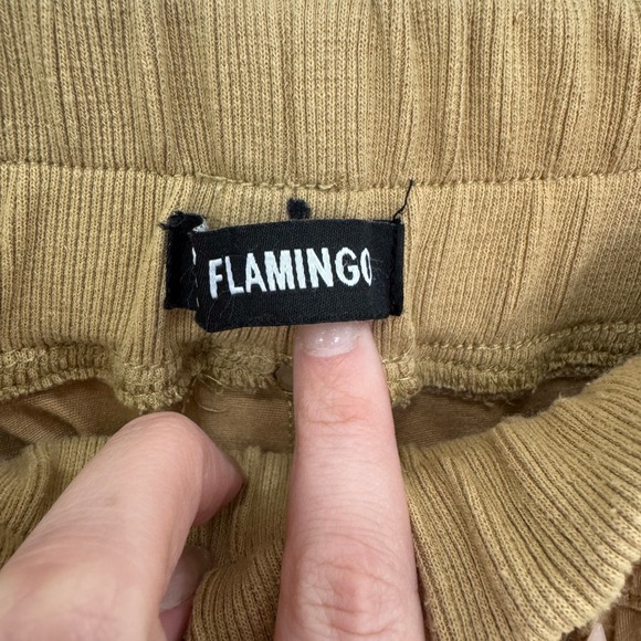 Flamingo Tan Cargo Wide Leg Pant Elastic Waistband Drawstring Women's Size Large - Picture 5 of 7